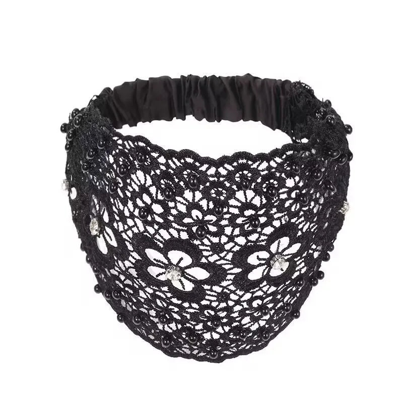 Elegant Hollow-Out Plum Blossom Beaded Headband, Wide-Brim Hair Clip for Effective White Hair Coverage Oasis Select