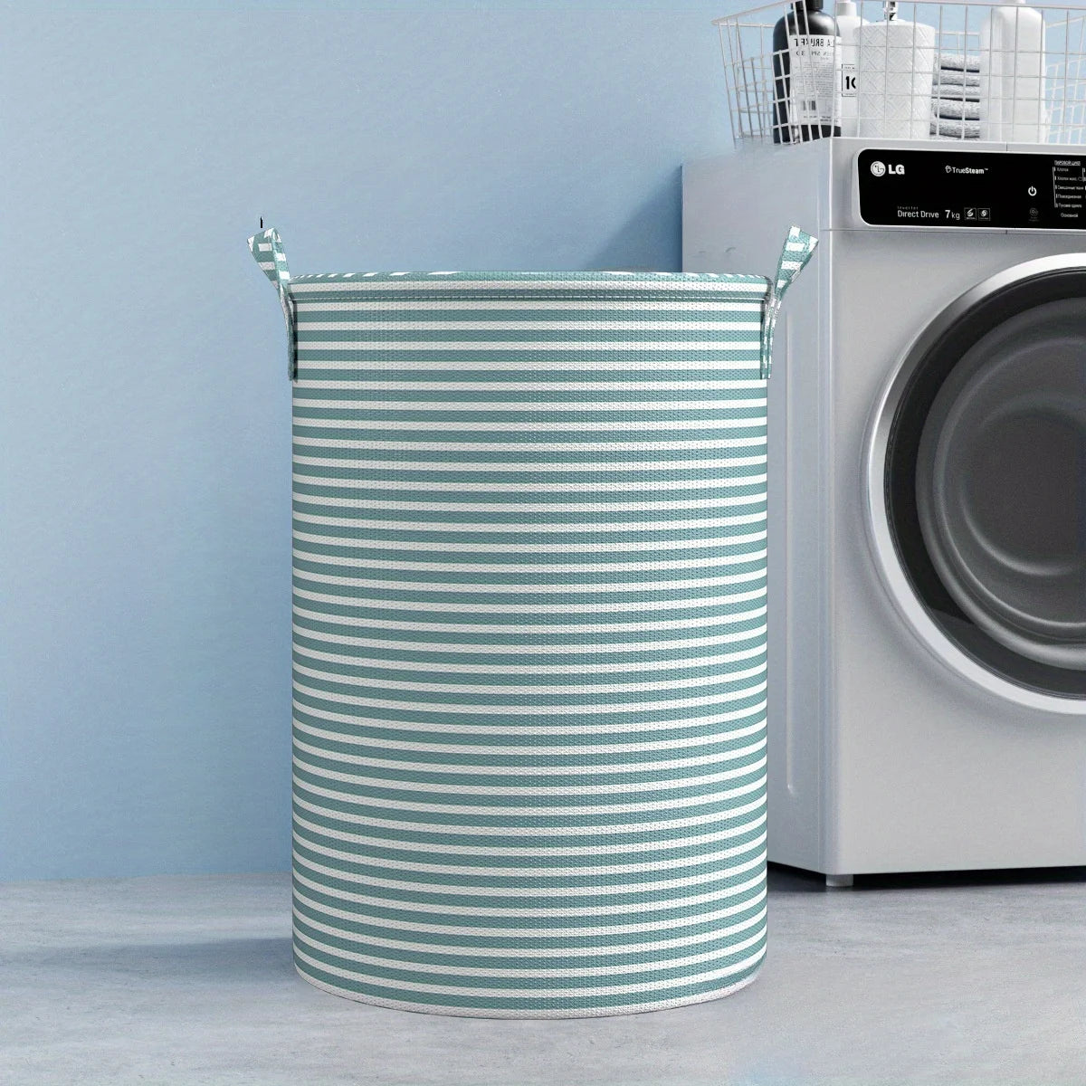 Foldable Minimalist Striped Laundry Basket Multi Use Collapsible Storage Organizer for Bathroom Bedroom Toy Clothes Home 1 Pack Oasis Select
