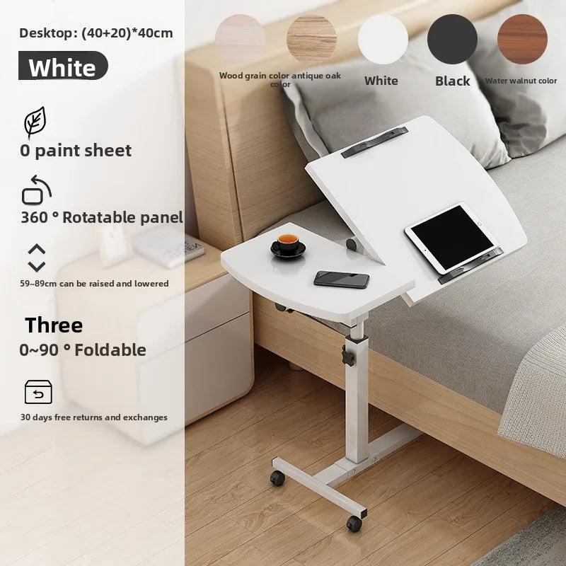 Multi-functional Popular mobile lifting bedside table laptop computer desk for office use, can lift simple table Durable Oasis Select T01 white
