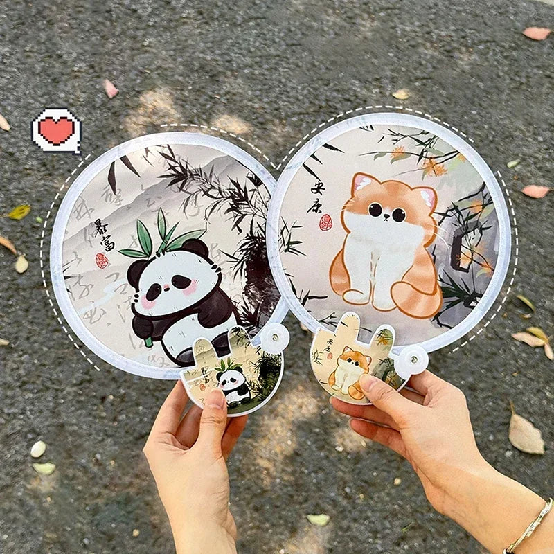 Portable Cartoon Folding Fan Kawaii Creative Foldable Fan Cool Summer Hand Fan Flying Disk Pocket Cloth Fan Gifts For Kids Oasis Select