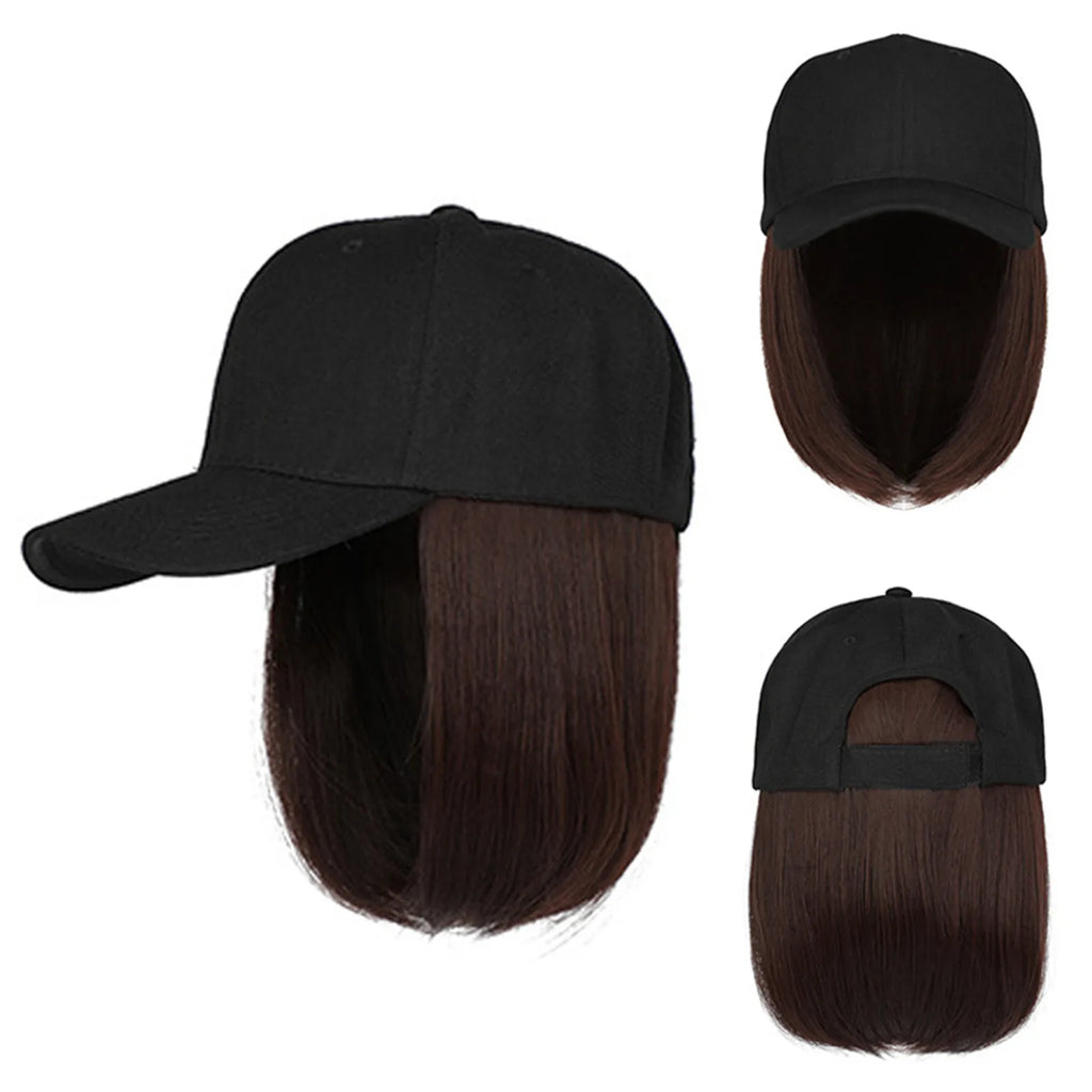 Baseball Cap Bob Wig Hat with Hair Extensions – Adjustable Wig Cap Hat Oasis Select B