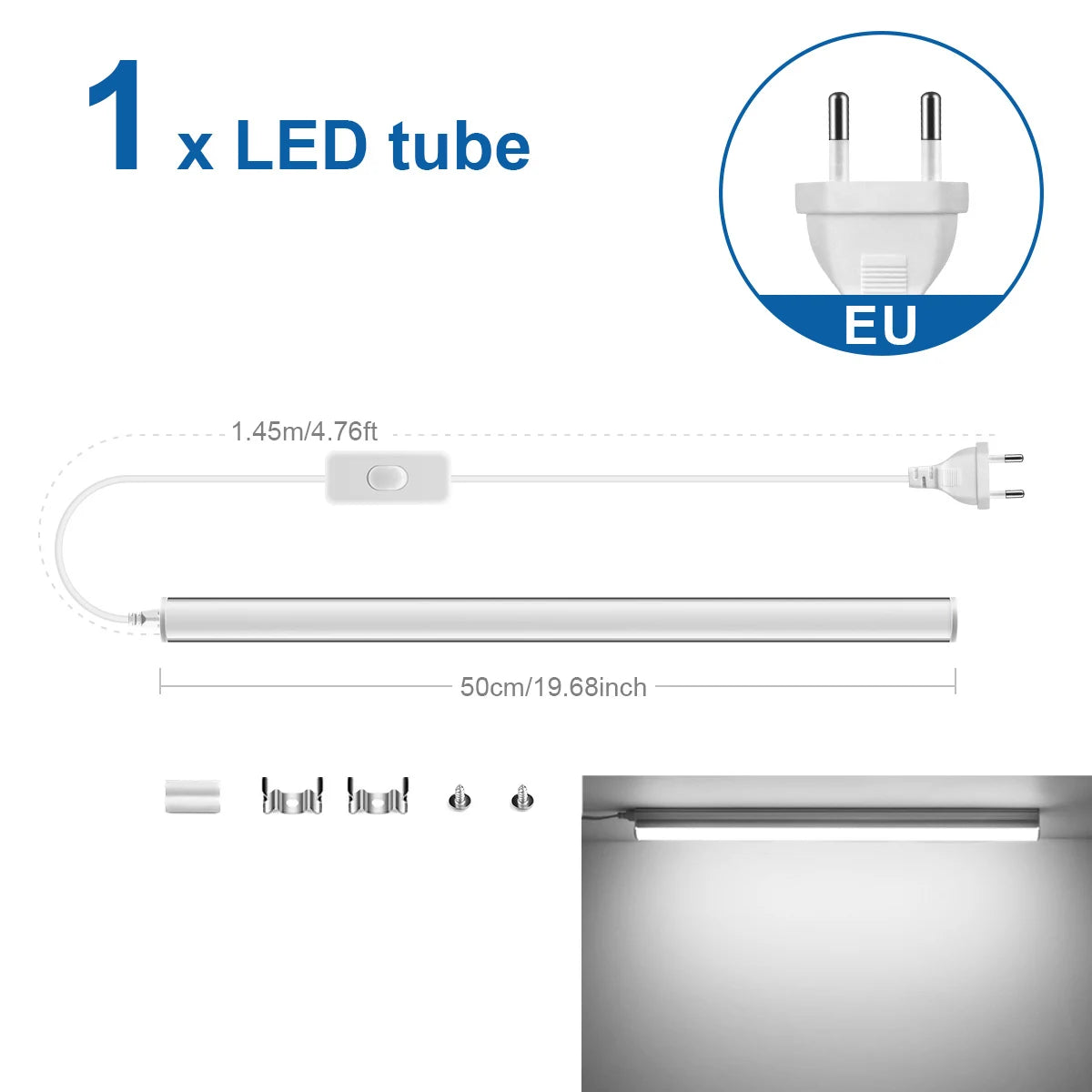 15W T5 LED Tube Light 50cm, Energy-Saving 50%, No Flicker, 3 Colors, Instant On, for Home/Office/Shop, 50K Hours Long Life Oasis Select White EU Plug
