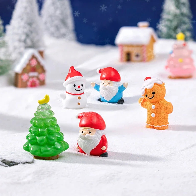 Resin Miniatures Christmas Decorations Snowman Santa Claus Christmas Tree Reindeer Figurines Ornaments New Year Child Gifts Oasis Select