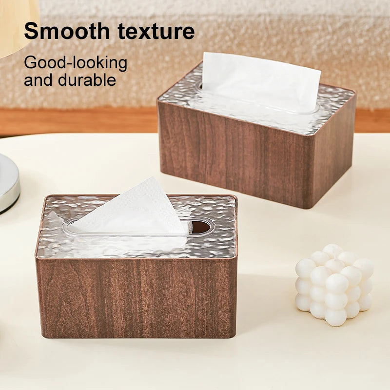 Wood Grain Tissue Box Cover with Acrylic Lid, Tissue Box Cover Rectangle for Living Room, Tissue Box Household Paper Towel Oasis Select