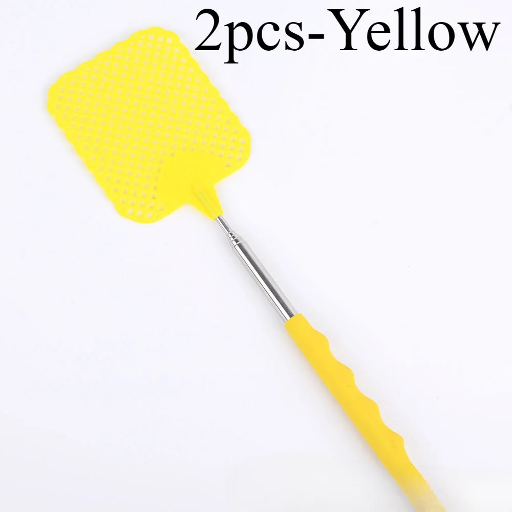 1/2pcsMini Retractable Plastic Fly Swatter; Stainless Steel Non-slip Handle; Summer Mosquito Swatter; Fly Killer For Home Garden Oasis Select 2pcs-Yellow