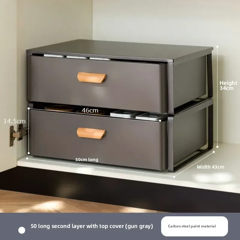 Multi-functional Kitchen Lower Sink Shelf Seasoning Dishes Pull-out Storage Box Sink Storage Rack Cabinet Pull Basket Layer Rack Oasis Select Grey B-2-50