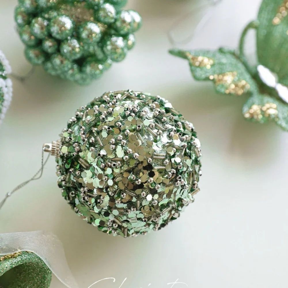 New Green Glitter Sequins Foam Christmas Ball Christmas Tree Hanging Ornaments for Home New Year Christmas Decoration Oasis Select