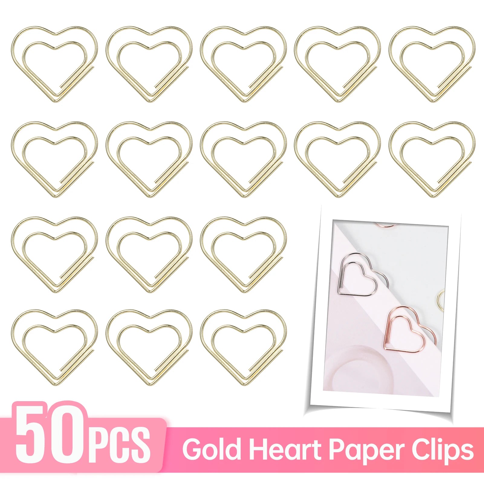 50pcs Paper Clips Gold Heart Paper Clips Small and Cute Love Shaped Paperclips for DIY Craft Scrapbooking Wedding Decoration Oasis Select Gold