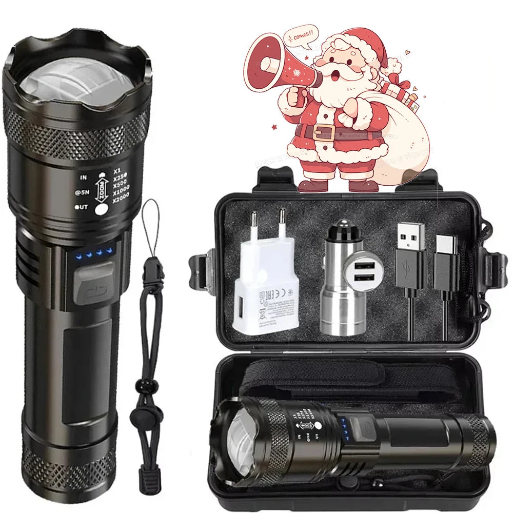 Super Bright LED Flashlight Type-C Rechargeable Long Range Tactical Torch Outdoor Waterproof Emergency Camping Fishing Lantern Oasis Select