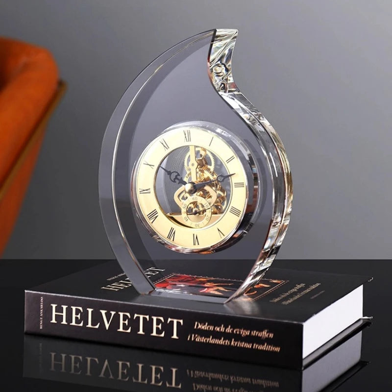 Modern Minimalist Glass Clock Living Room Creative High-end Pendulum Clock Mechanical Placement of Ornaments Oasis Select
