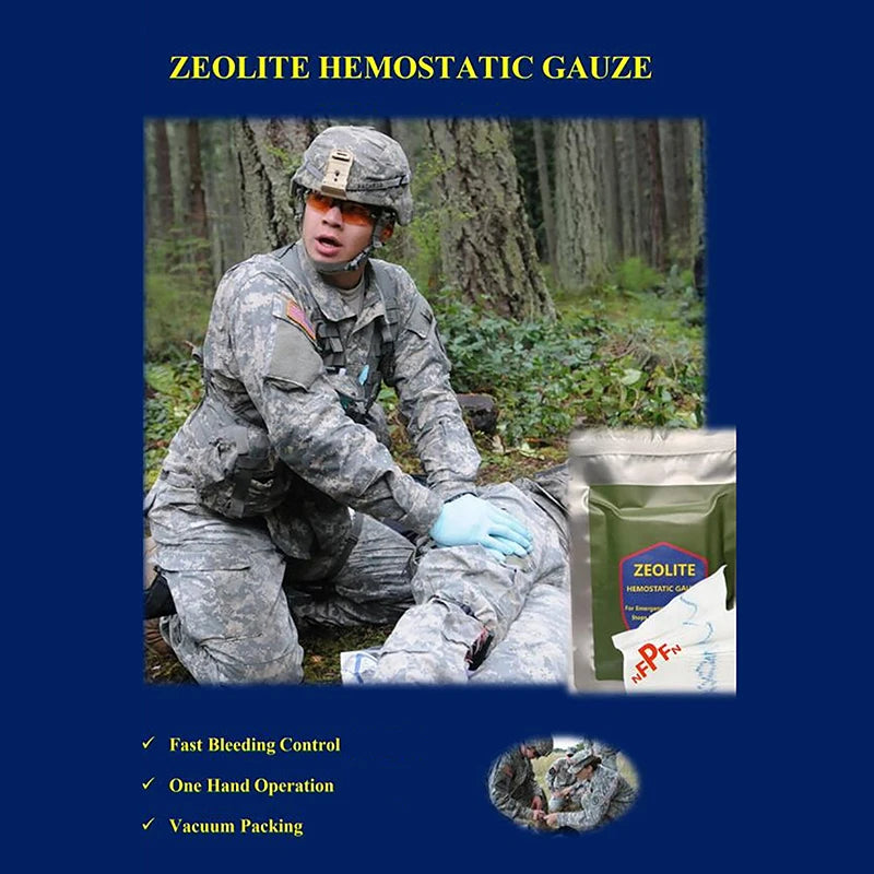 1Bag Hemostatic Kaolin Gauze Combat Emergency Trauma Z-Fold Soluble For Ifak Tactical Military First Aid Kit Medical Wound Oasis Select