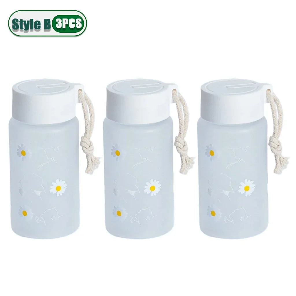 Small Daisy Frosted Plastic Mug Transparent Portable Travel Tea Cup BPA Free Cute Outdoor Girl Water Cup Children Water Bottle Oasis Select Style B-3PCS