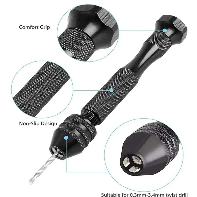Mini Tool Set with Black Hand Twist Drill 10Pcs Fried Dough Twists Drill for Woodworking Drilling Rotary Wood Holes Tools Oasis Select