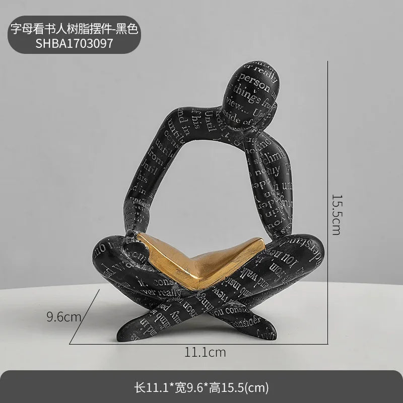 Reading Woman Statue Resin Abstract Thinker Desktop Sculptures Home Room Bedroom Figurine Livingroom Ornaments Decoration Oasis Select Black