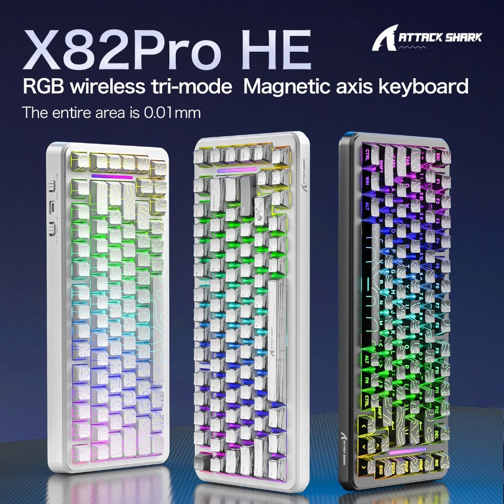 ATTACK SHARK X82Pro HE Wireless Magnetic Axis Gaming Keyboard 8KHz Rate 0.01mm RT Precision 5000mAh Tri Mode RGB 82 Keys PBT Oasis Select