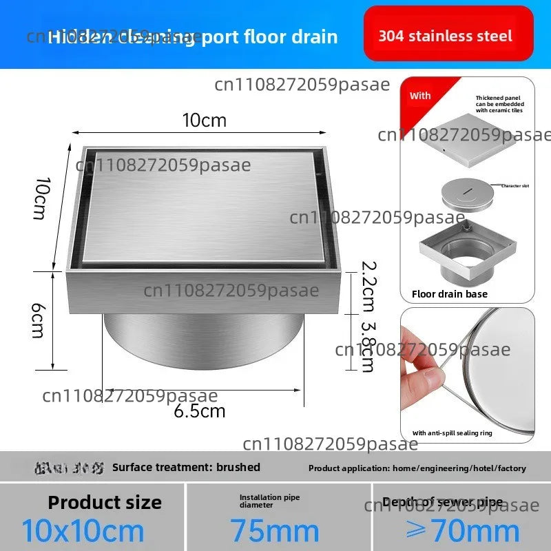 Tile-Inlay Stainless Steel Floor Drain Cleaning Access Port