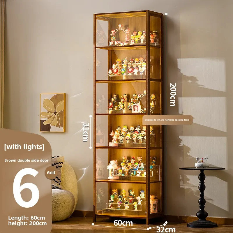 Luxury Glass Door Solid Wood Figure Blind Box Model Dust-proof Display Cabinet Design Model Cabinet Storage Storage Cabinet Oasis Select Brown 6-60