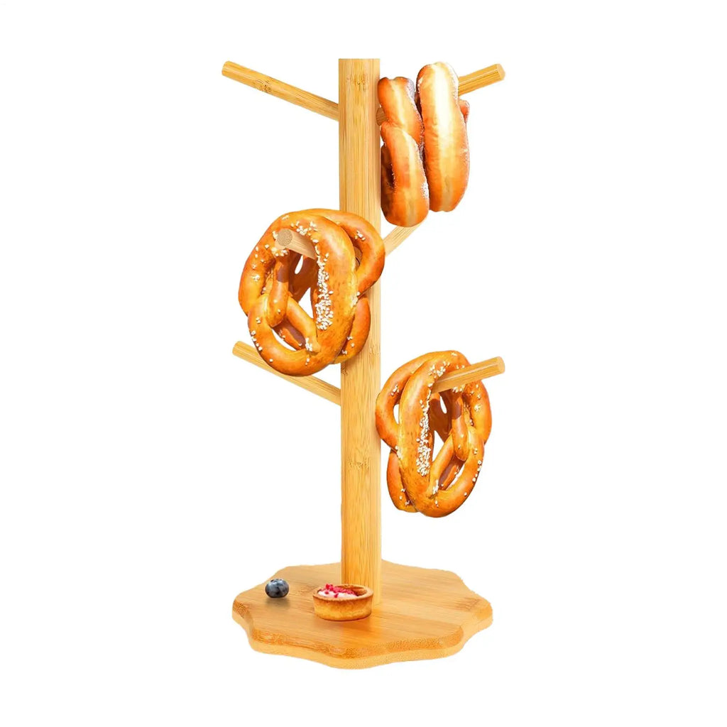 Wooden Tree Pretzel Holder Stand – Bamboo Sausage Display Rack