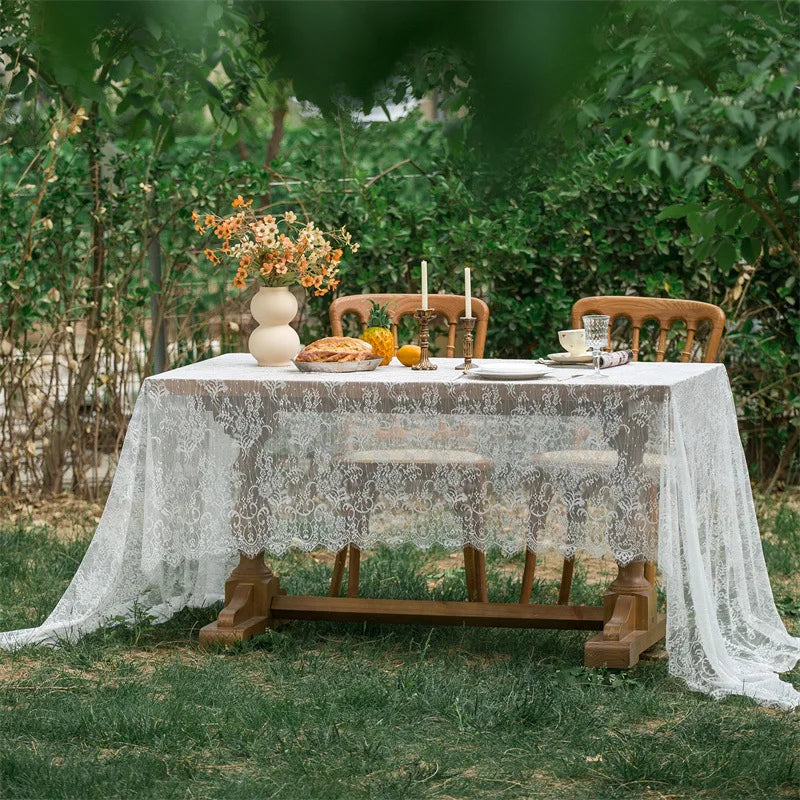 Retro Lace Tablecloth Rectangular Small Fresh Romantic Floral Pattern Table Cover for Outdoor Dining Decoration Tablecloth Oasis Select