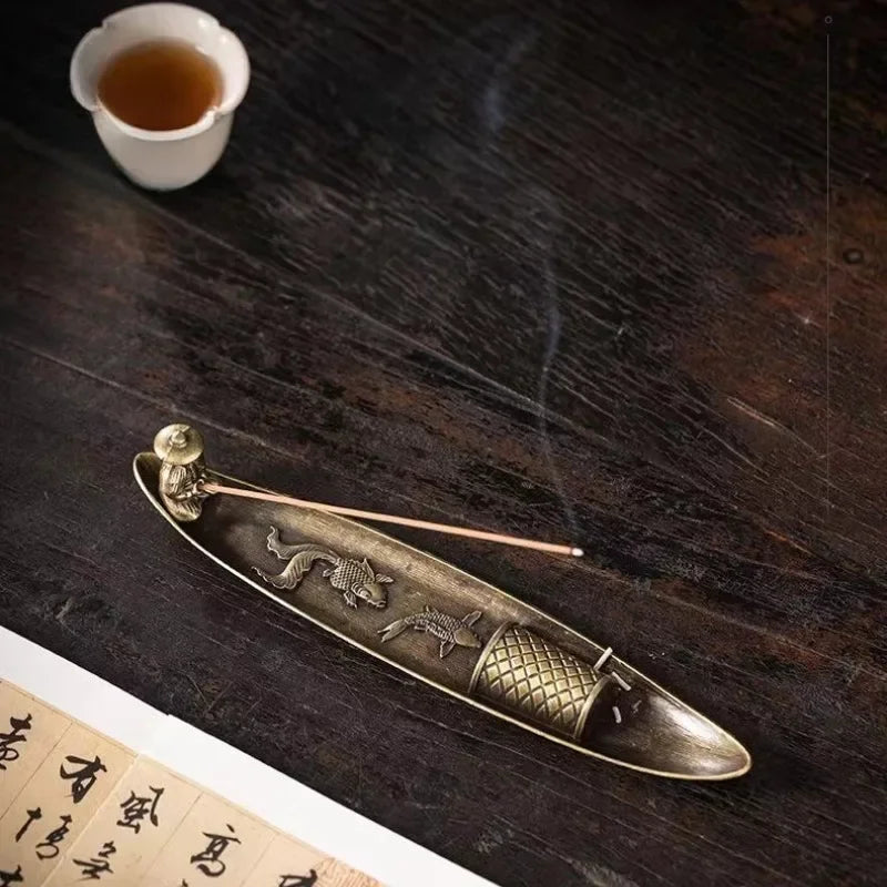 Creative Incense Holder Aromatherapy Ornament Incense Holder Boat Old Men Fishing Japanese Style Incense Stick Burner Home Decor Oasis Select