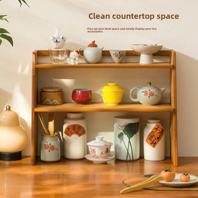 Desktop tea house walnut tea set rack teacup rack Bogu rack Chinese solid wood desktop tea table desktop storage Oasis Select