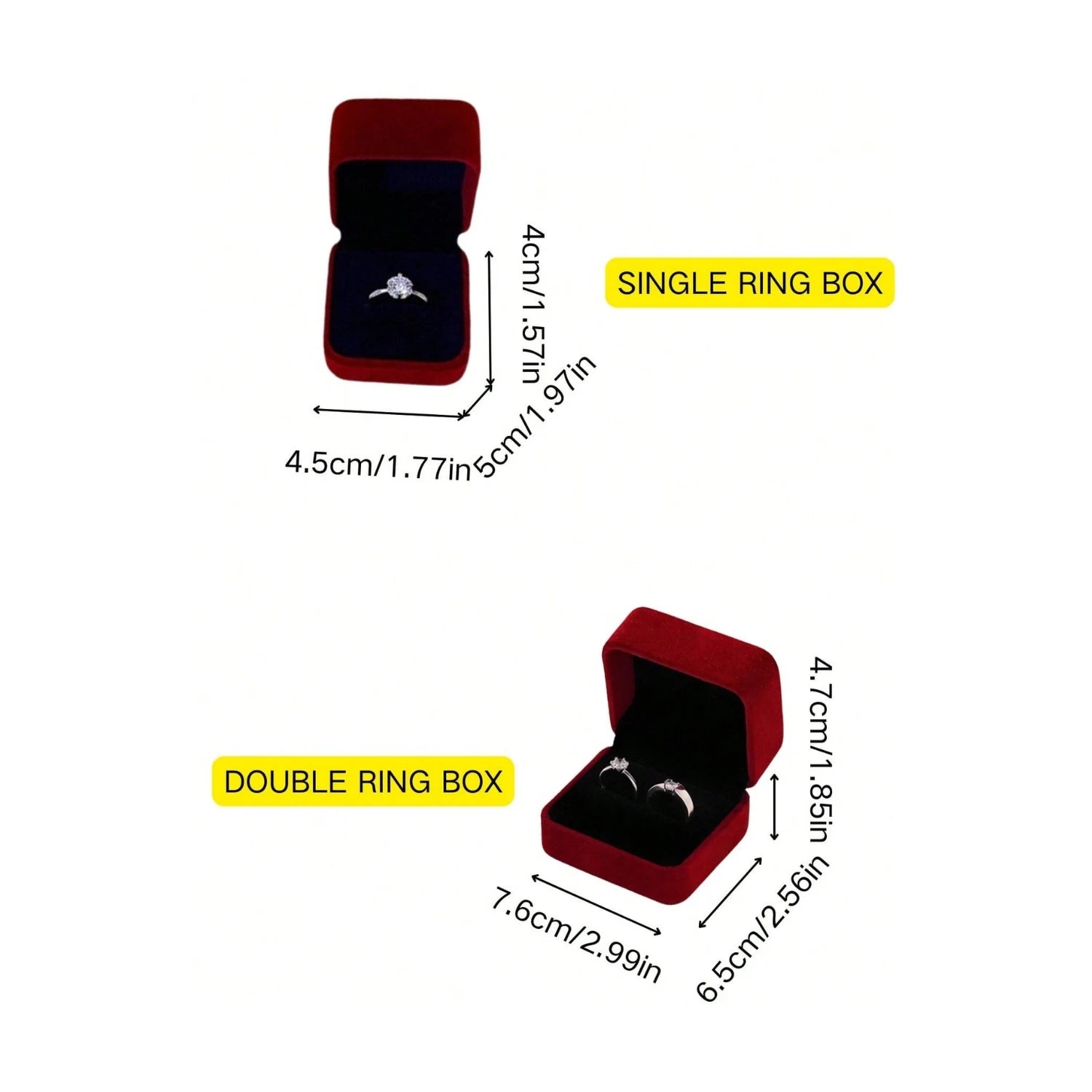 1PC Red Velvet Ring Box Wedding Pair Ring Box Diamond Ring Box Proposal Velvet Double Ring Box Wedding Props (Ring on display no Oasis Select Red Single ring box