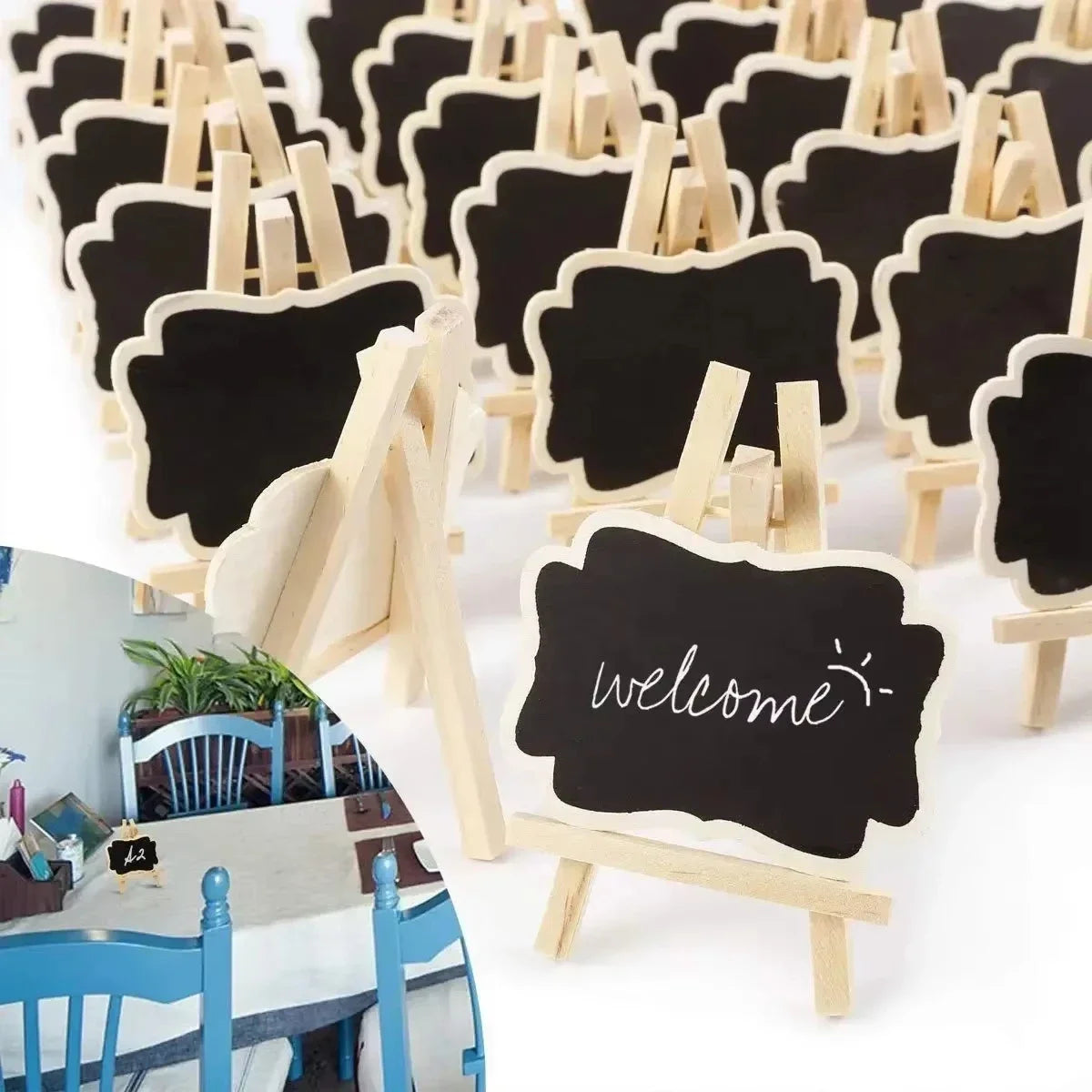 3/5/10 PCS/Set Wooden Blackboard Universal Message Board Mini Chalkboard Portable Wedding Party Decor Decorative Parts Oasis Select black 10PCS