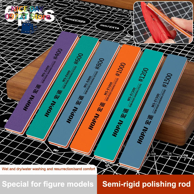 6Pcs MS-E400-1500 Semi-rigid Sanding Sticks Plastic Model Polishing Rod For DIY Assembling Model Build Tools@#X Oasis Select