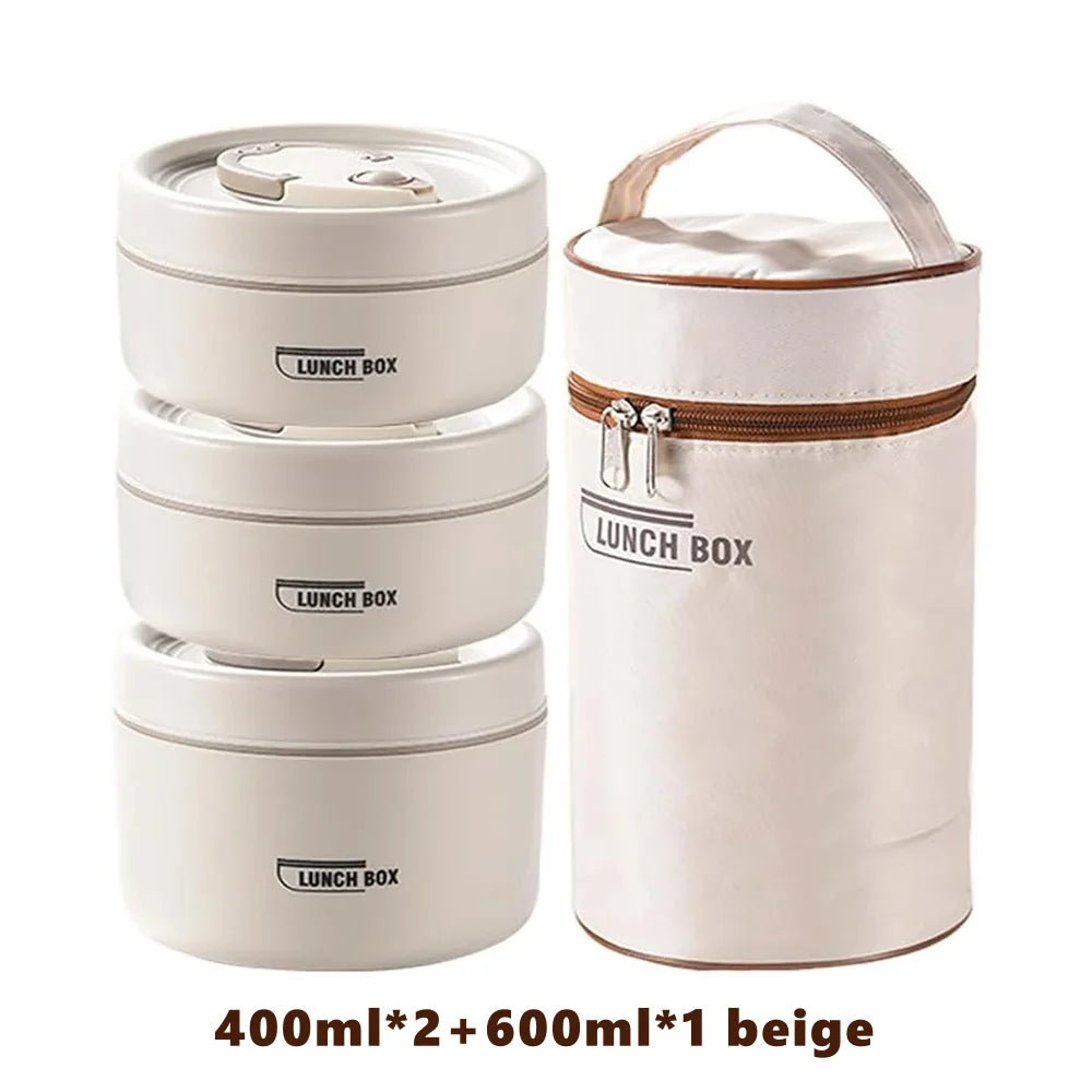 CHANSUNRUN 3-Piece Insulated Stainless Steel Lunch Box Set Insulated Lunch Box Set Oasis Select Beige 3 1400ML