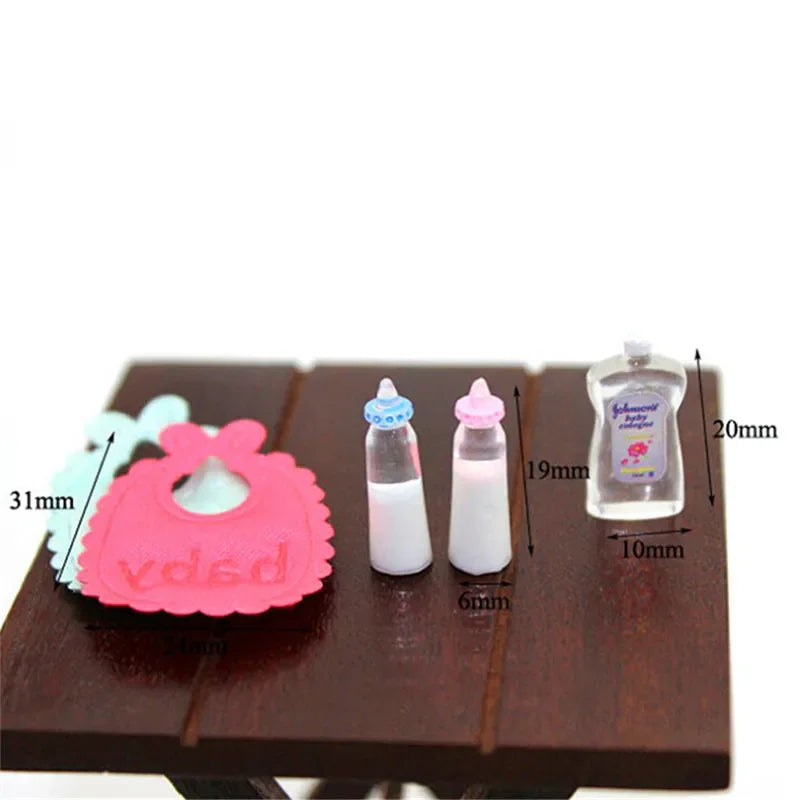 1:12 Dolls House Miniature Baby Bottles Shampoo Bibs Set Nursery Accessory Gift Oasis Select