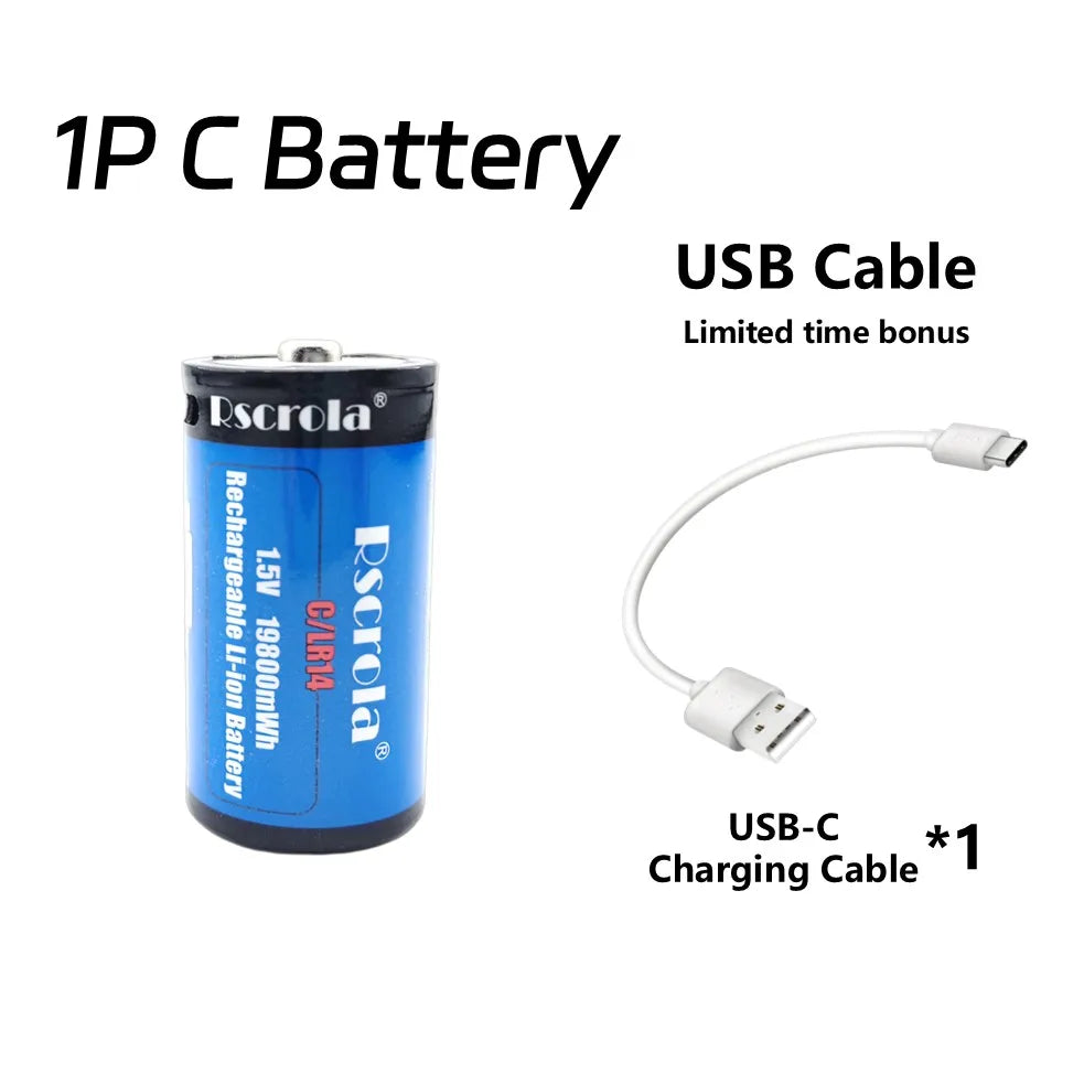 USB-C Rechargeable C Batteries, 19800mWh 1.5V C Batteries, Fast Charging 2 Hours, Replace LR14 Battery for Speakers & Doorbells Oasis Select 1P C Battery
