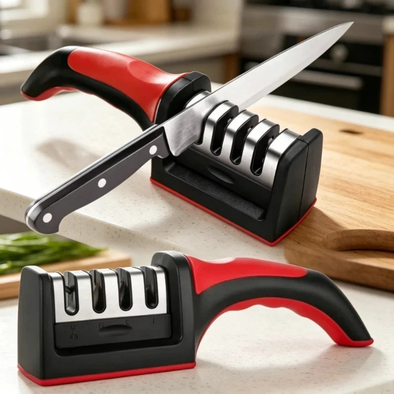 1pc 4-Stage Professional Knife Sharpener, Tungsten Steel Diamond & Ceramic Grinding Stone, Sturdy Anti-Slip Handle, Fast&Durable Oasis Select