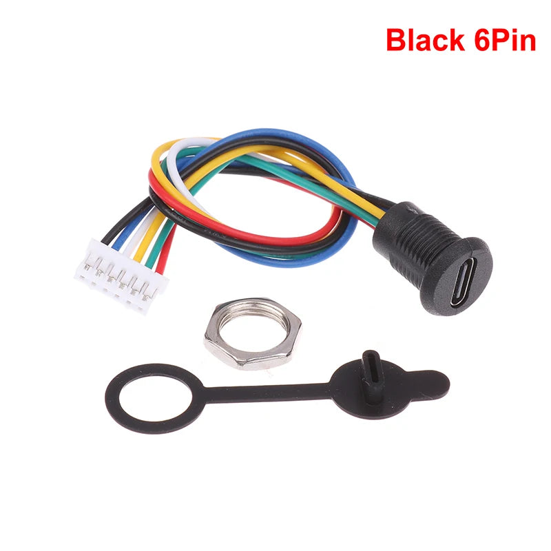 USB-C High Current Charging Socket Female With M11 Nut Snap Lock Plate Type C Waterproof Female Connector Jack C Socket Oasis Select 6Pin Black