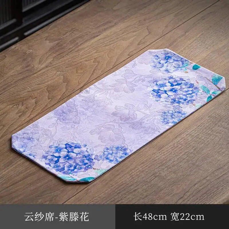 Chinese Zen Style Small Tea Table Mat Heat Insulation Waterproof Cloth Mat Chinese Style Silk Fabric Double-sided Dry Oasis Select Mat - Purple Tenghua