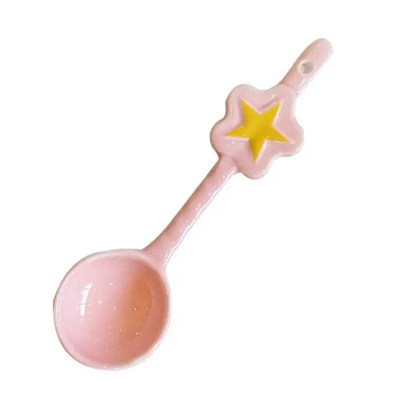 Cute Star Ceramic Soup Spoon Spoon Girly Creative Dessert Breakfast Spoon Tableware Kitchen Tablewear Oasis Select