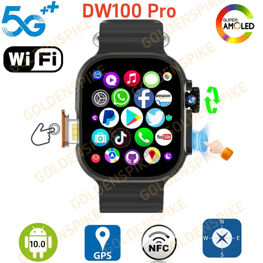 DW100 Pro Ultra 3 Touch ID 4g/5g Smartwatch Better Than CD12 Smartwatch With 128GB Storage Rom Free Download App WIFI GPS Amoled Oasis Select
