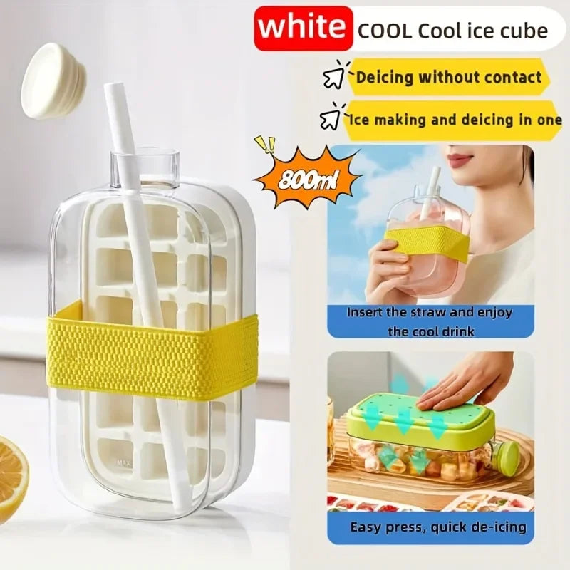 2-in-1 Portable Ice Cube Cup with Straw Quick Release Food-Grade Material for Juice Drinks Cocktails Whiskey Plastic Straw Cup Oasis Select White 800ML 1 PCS