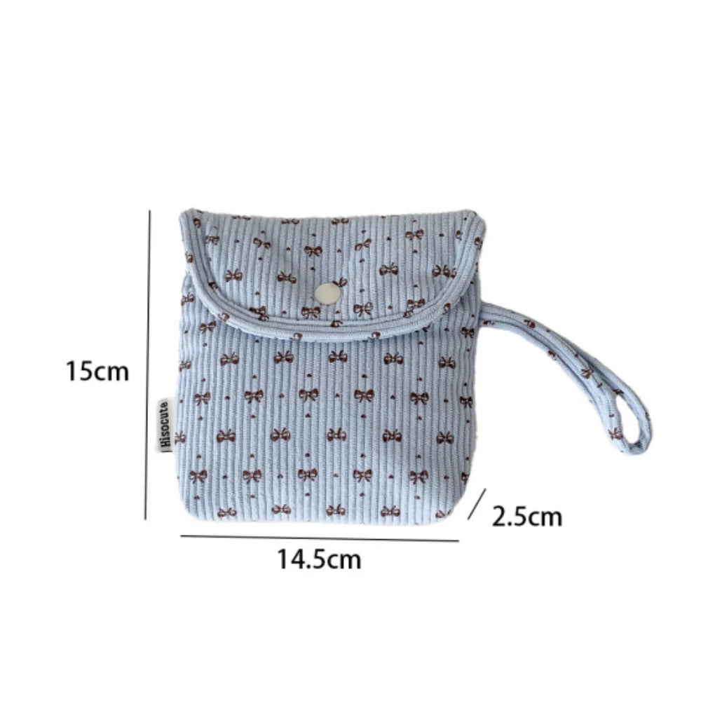 Corduroy Makeup Bag Premium Portable Storage Bag Cosmetic Organizer Bag Spacious Bow Sanitary Napkin Pouch For Gift For Women Oasis Select
