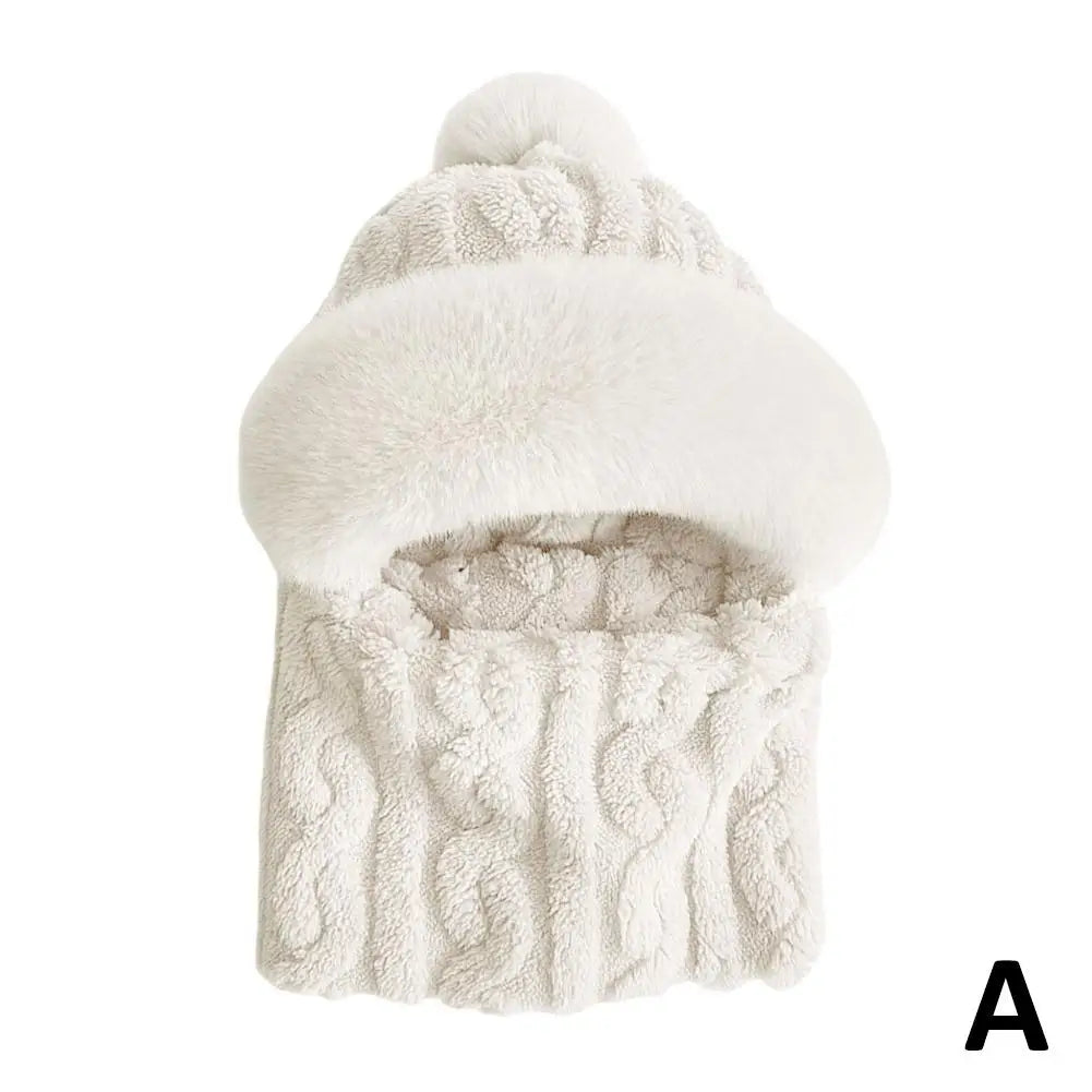 Winter Scarf Set Hooded for Women Plush Neck Warm Russia Outdoor Ski Windproof Hat Thick Plush Fluffy Beanies Cycling Cap Oasis Select beige One size