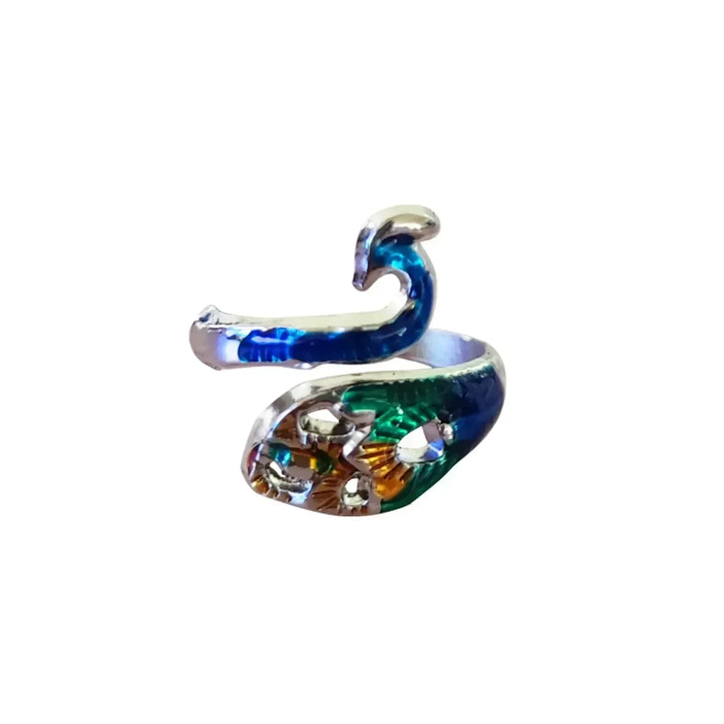 1 Piece Metal Knitting Tools Handamde Peacock Finger Ring Blade Needle Braiding Crochet Yarn Guide Accessories Ring Wool Crafts Oasis Select Colorful-2.1x2cm