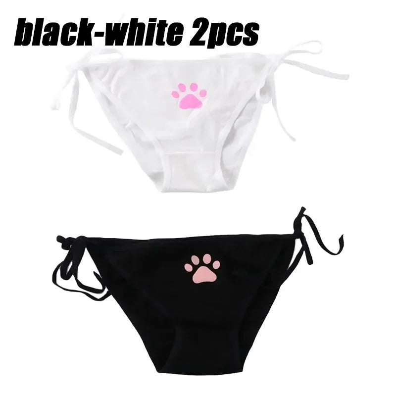 1-6PCS Sexy Bandage Lolita Panties Low Waist Lingerie Cute Claw Women's Briefs Low Waist Animation Underwear Oasis Select white-black 2pcs One Size As shown