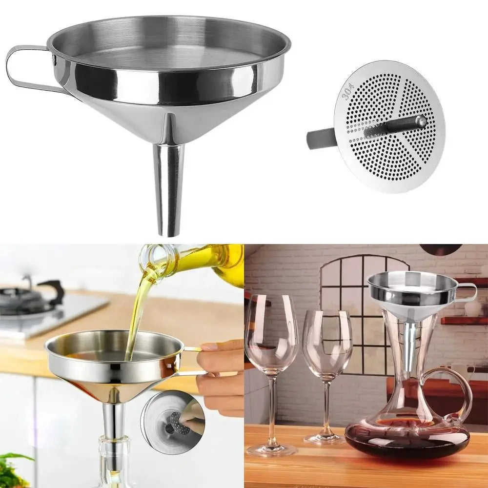 Wide Mouth Stainless Steel Funnel Spice Cooking Oil Filter with Detachable Filter Filter Funnel Oil Spill Kitchen Tool Oasis Select