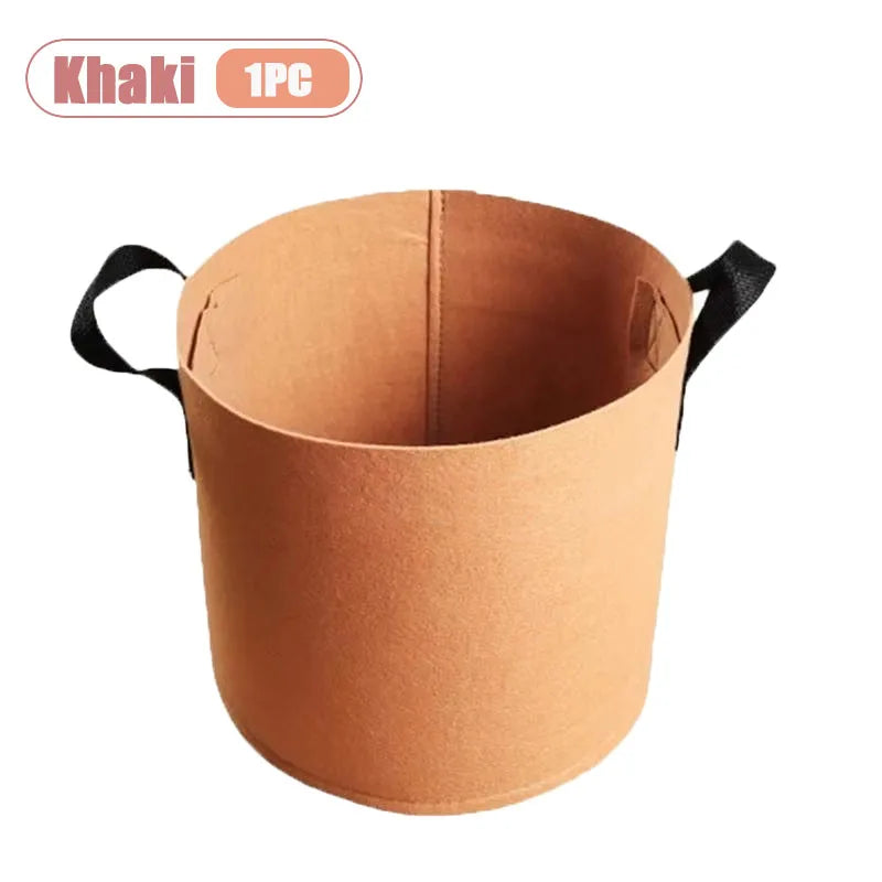 1-4PCS Thickened Nonwoven Fabric Grow Bag Felt Plant Pot for Balcony Roof Garden Aeration Container with Handle Oasis Select Khaki-1PC 12Gallon