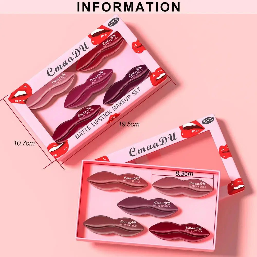 CmaaDu 5-Pc Matte Lipstick Set – Waterproof, Long-Lasting
