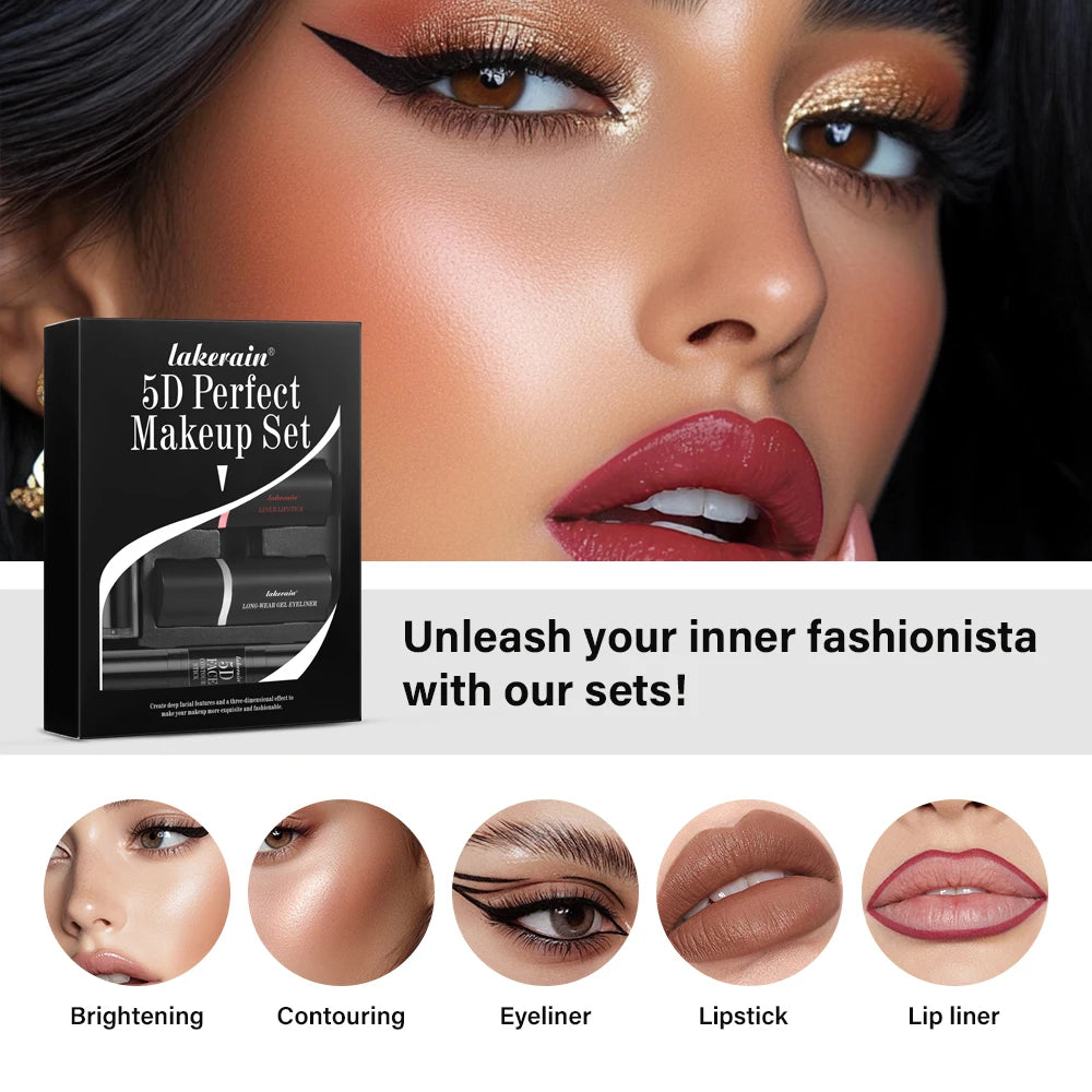 5pcs Perfect Makeup Set With Contouring Stick Eyeliner And Lipstick Easy Coloring Sweatproof Long Lasting Daily Makeup Set Oasis Select