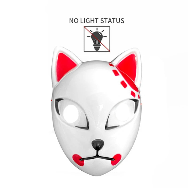 LED Fox Mask Halloween Mask Japanese Anime Cosplay Luminous Mask Suitable for Masquerade Holiday Party No Batteries Included Oasis Select Non-luminous C