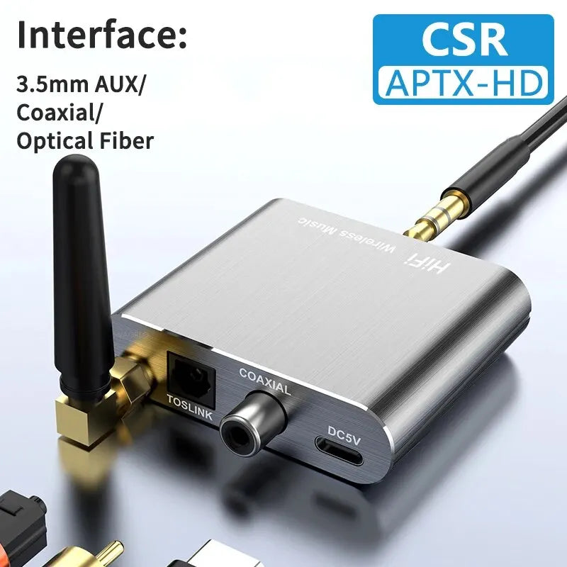 VAORLO AptX-HD Bluetooth 5.2 Receiver HIFI Music Wireless Audio Adapter 3.5mm AUX Optical Toslink/Coaxial Output For Car Speaker Oasis Select