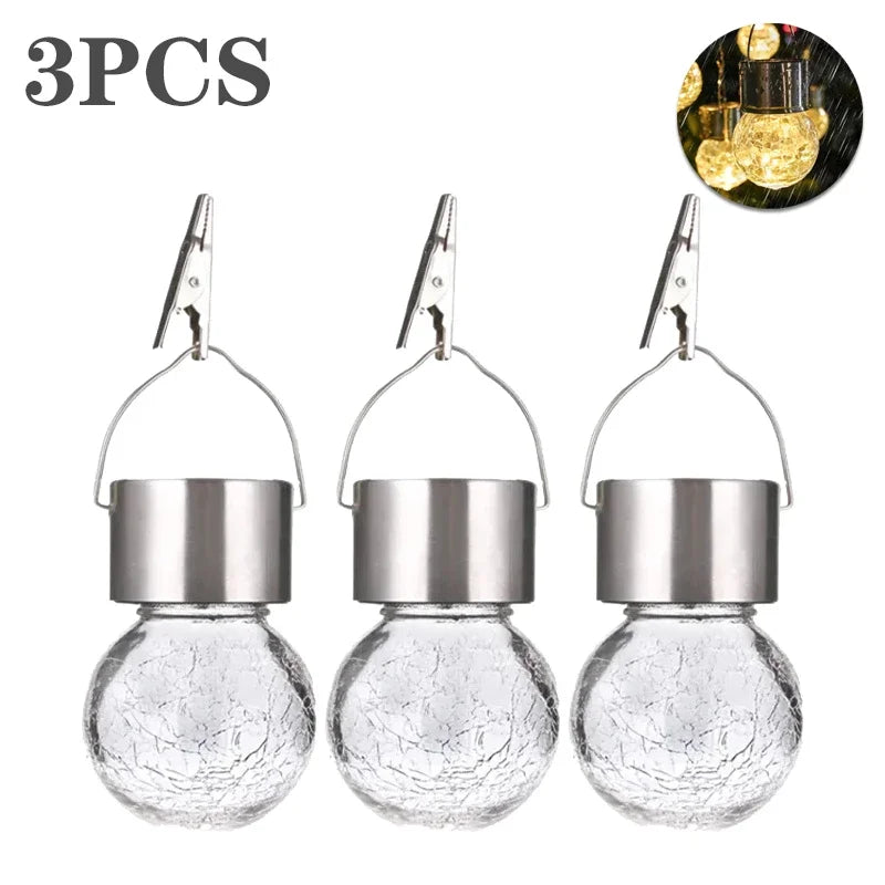 1/3/5PCS Solar Powered Outdoor Hanging Lights Colorful LED Cracked Glass Ball Design Waterproof Pathway Lantern for Garden Decor Oasis Select Warm-3PCS
