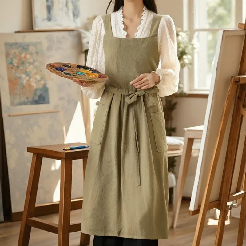 Nordic Florist Apron Cotton Gardening Coffee Shops Kitchen Aprons For Women Cooking Baking Restaurant Retro Pinafore Oasis Select Khaki
