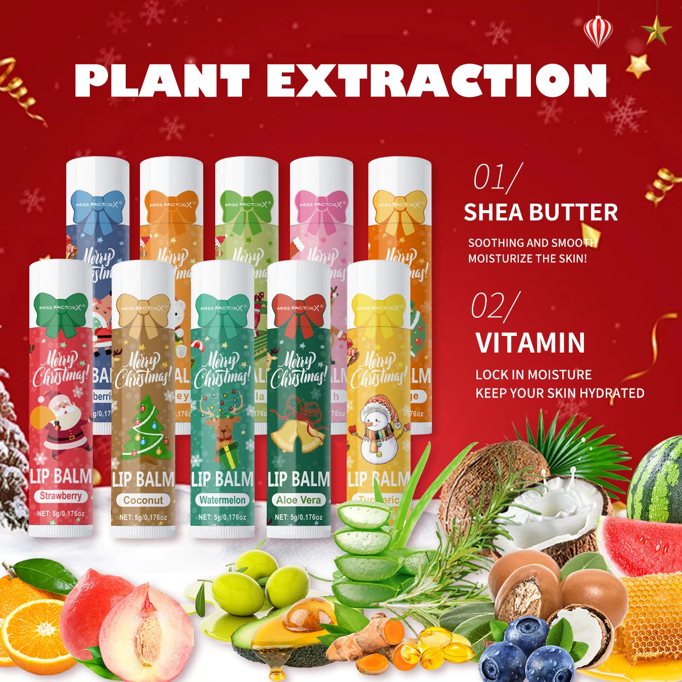 90 pieces/box 10 scented lipstick set Christmas set Moisturizing lips deep moisturizing Christmas gift Oasis Select